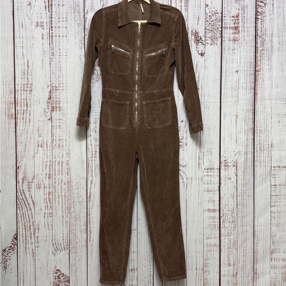 Free people Women's Brown corduroy Zip-Front Jumpsuit - Picture 3 of 6
